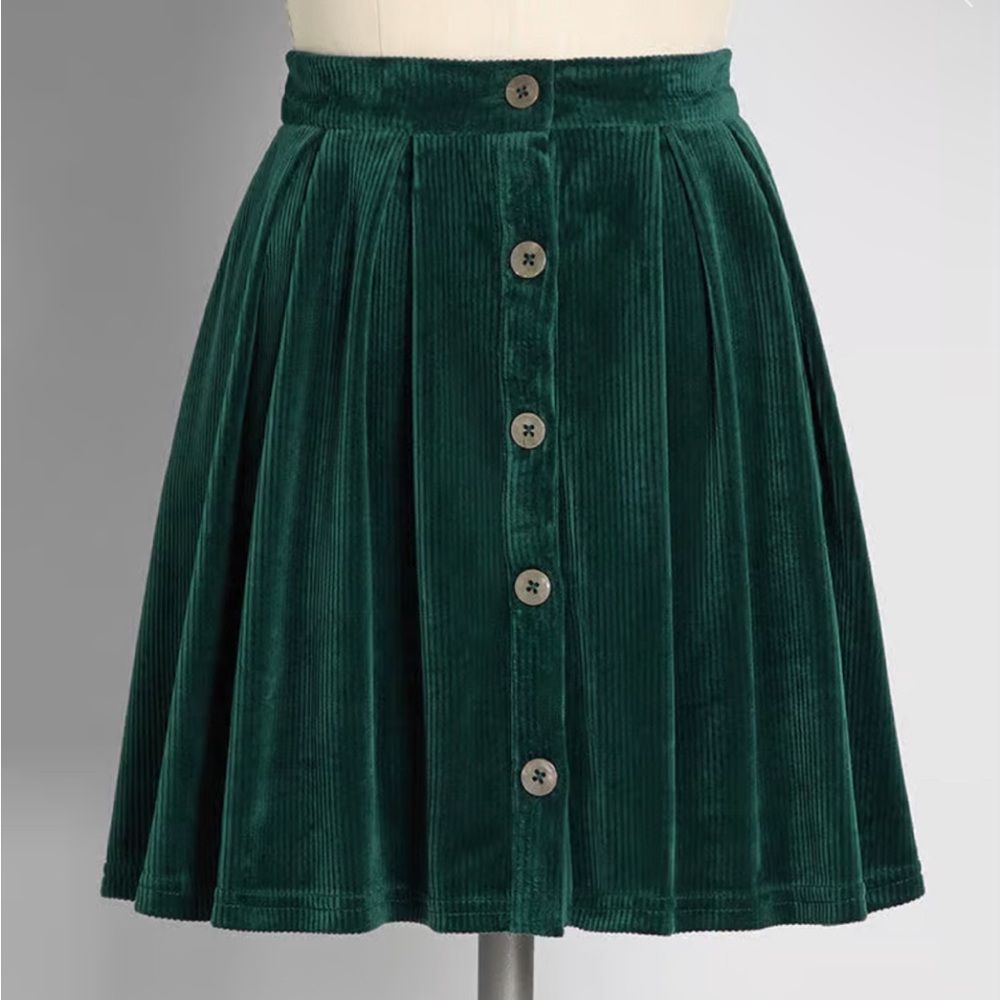 ModCloth Forever Femme Green Cord Miniskirt